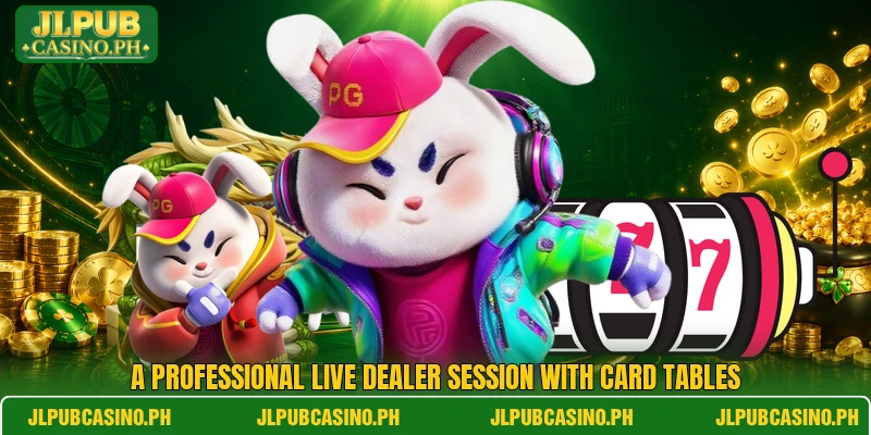 A professional live dealer session with card tables A professional live dealer session with card tables