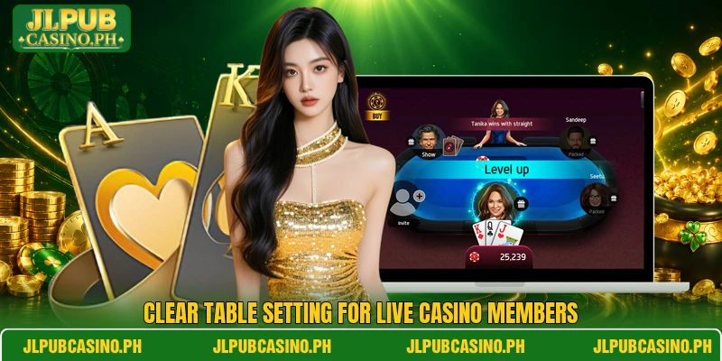 Clear table setting for live casino members