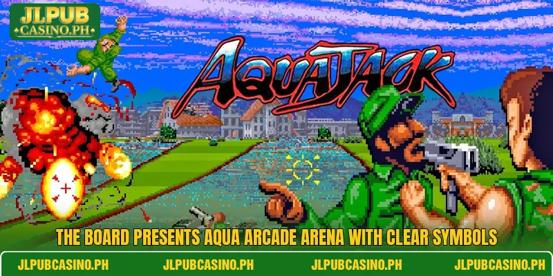 The board presents Aqua Arcade Arena with clear symbols The board presents Aqua Arcade Arena with clear symbols